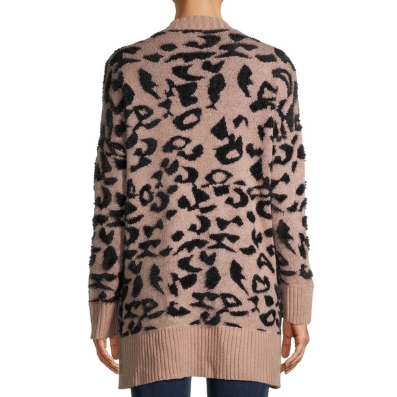 Dreamers by Debut Open Front Cardigan Sweater Pink Eyelet Animal Print Medium - Picture 2 of 12